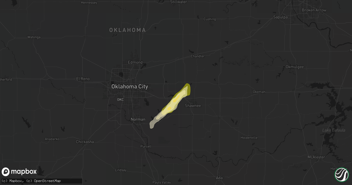 Hail map in Mcloud, OK on April 28, 2026
