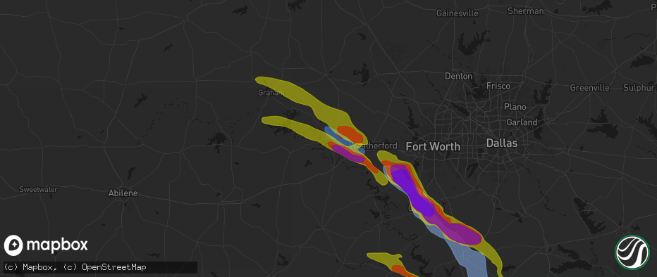 Hail map in Mineral Wells, TX on April 28, 2026