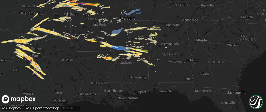 Hail map in Mississippi on April 28, 2026