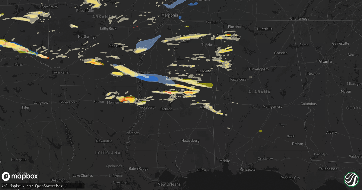 Hail map in Mississippi on April 28, 2026