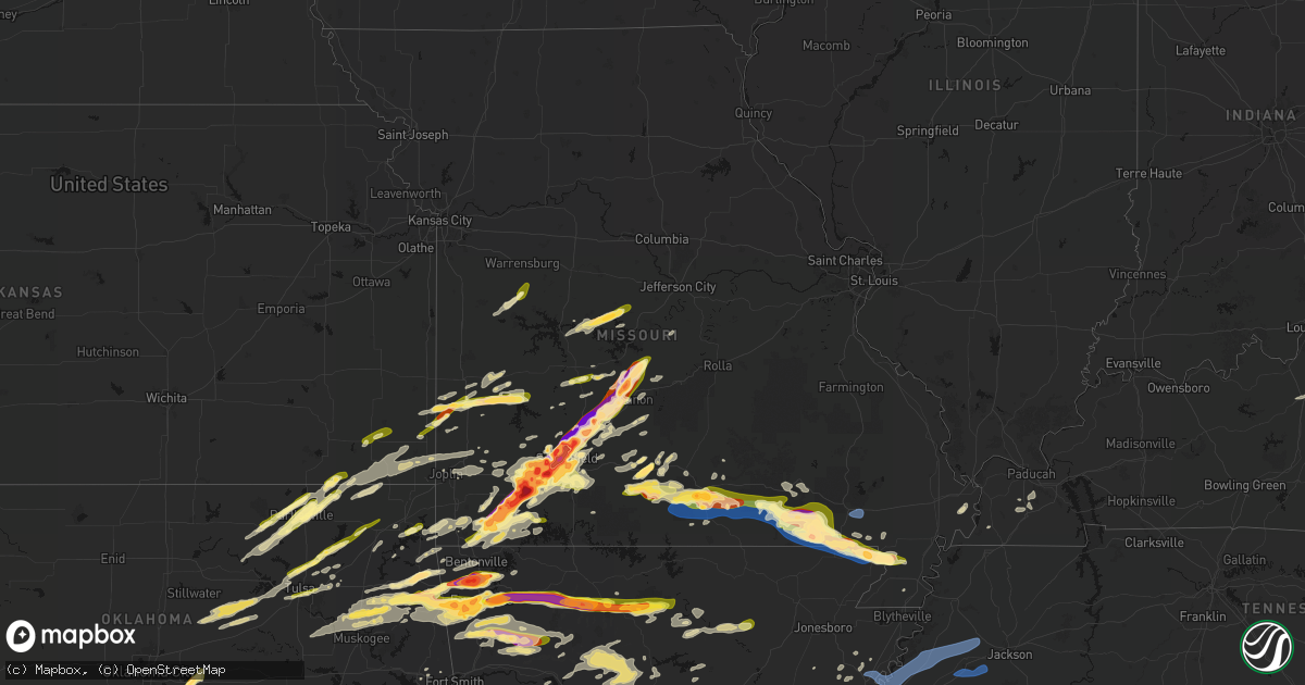 Hail map in Missouri on April 28, 2026