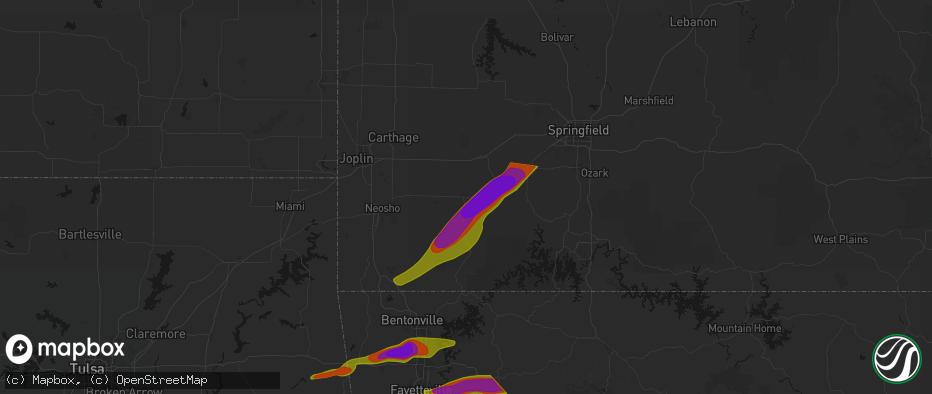 Hail map in Monett, MO on April 28, 2026