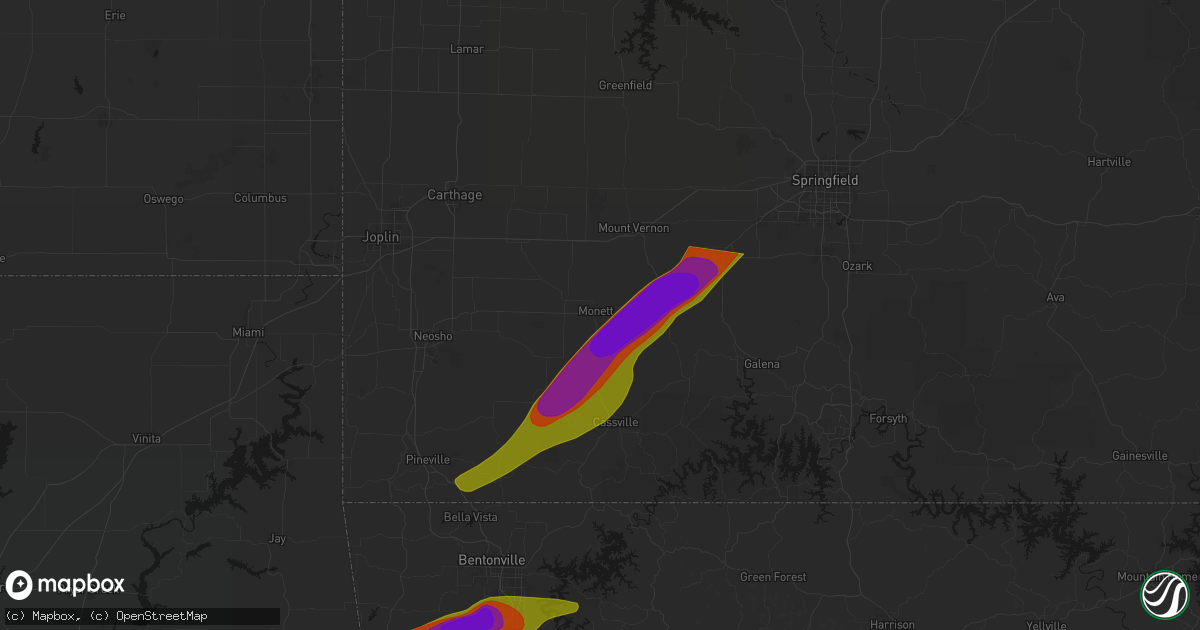 Hail map in Monett, MO on April 28, 2026