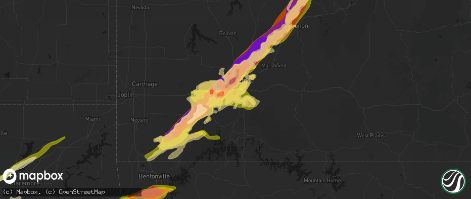 Hail map in Nixa, MO on April 28, 2026