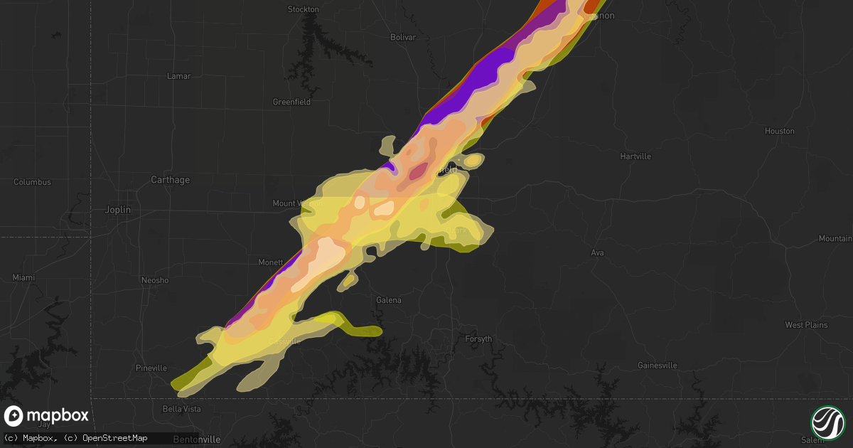 Hail map in Nixa, MO on April 28, 2026