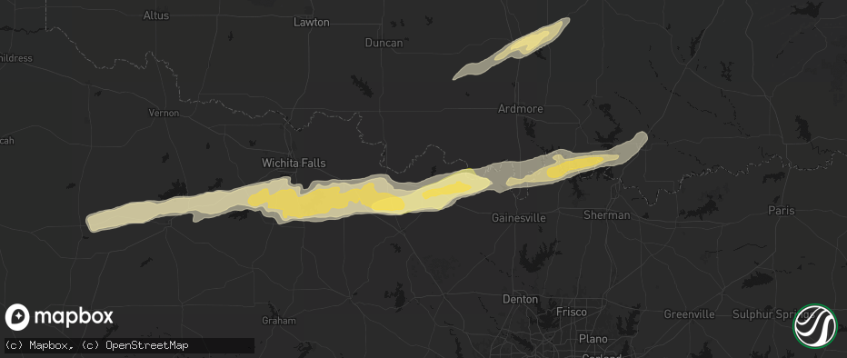 Hail map in Nocona, TX on April 28, 2026