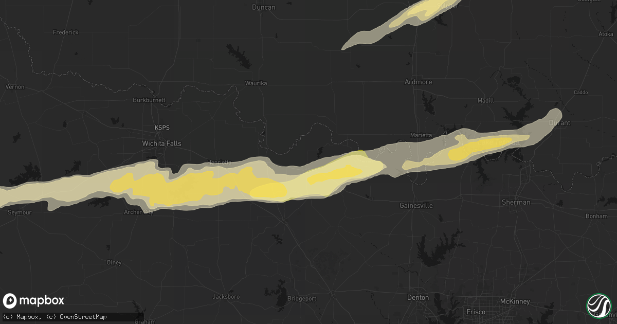 Hail map in Nocona, TX on April 28, 2026