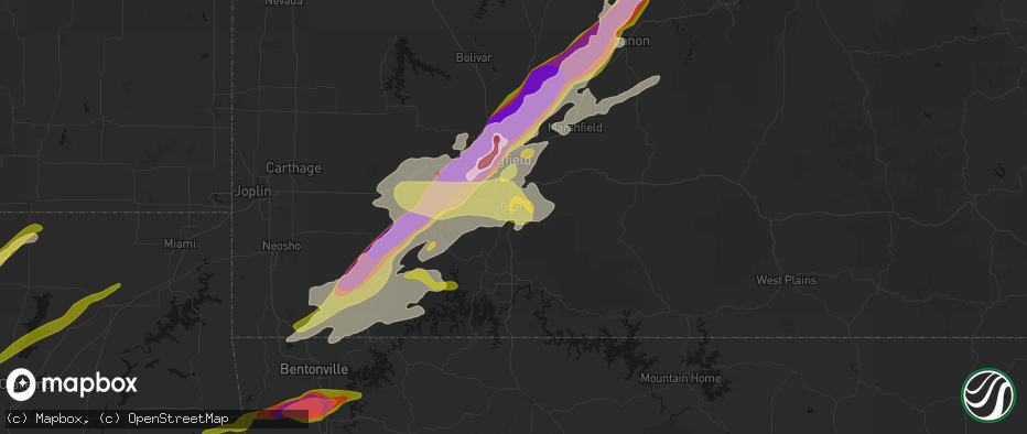 Hail map in Ozark, MO on April 28, 2026