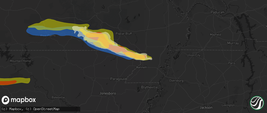 Hail map in Piggott, AR on April 28, 2026