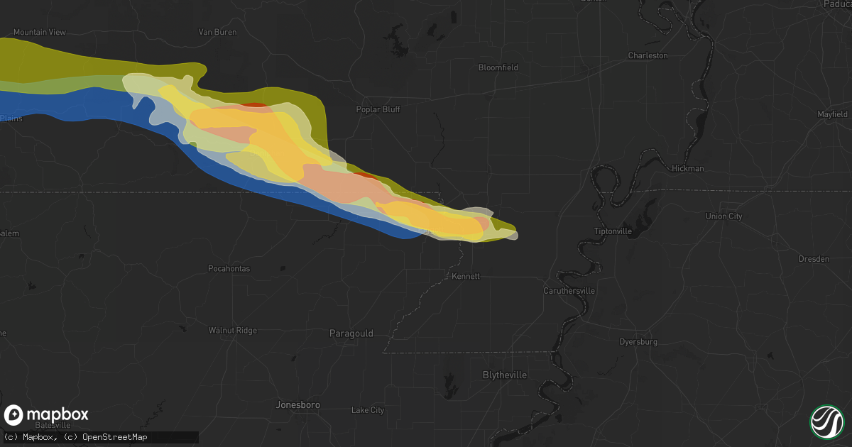 Hail map in Piggott, AR on April 28, 2026