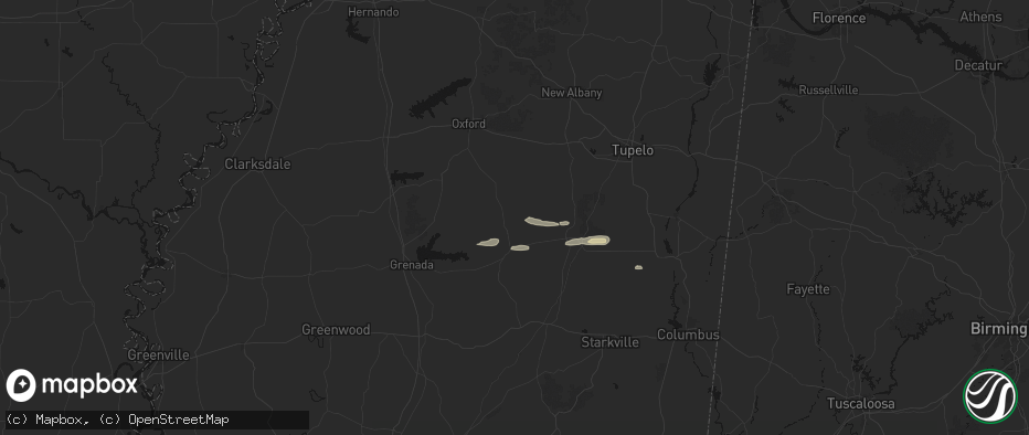 Hail map in Pittsboro, MS on April 28, 2026