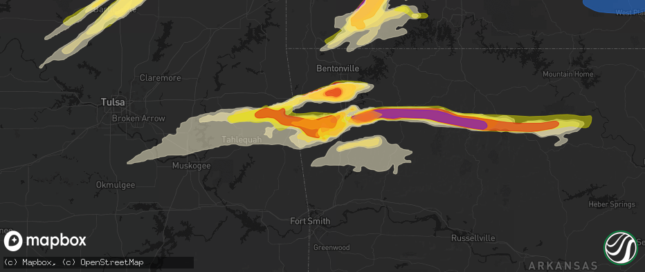 Hail map in Prairie Grove, AR on April 28, 2026