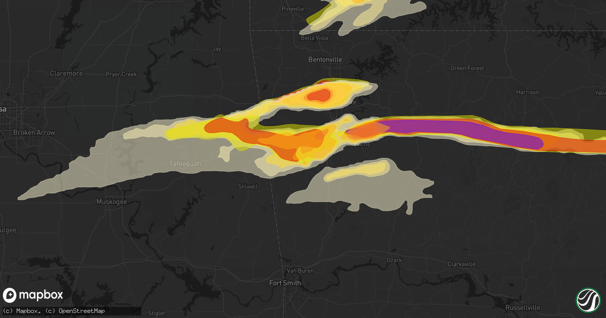 Hail map in Prairie Grove, AR on April 28, 2026