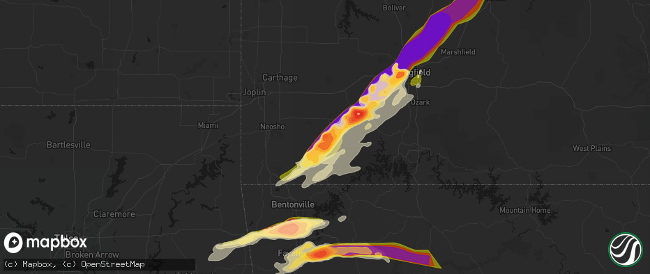 Hail map in Purdy, MO on April 28, 2026