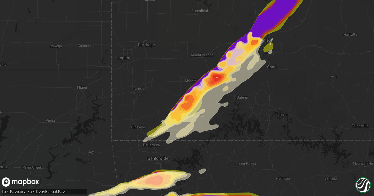 Hail map in Purdy, MO on April 28, 2026