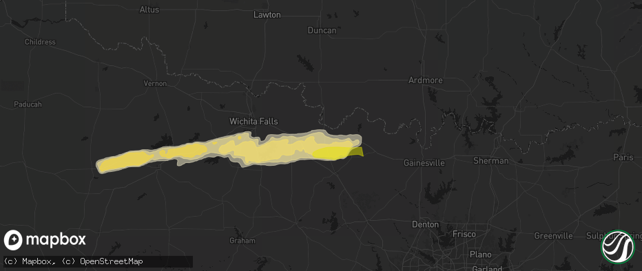 Hail map in Ringgold, TX on April 28, 2026