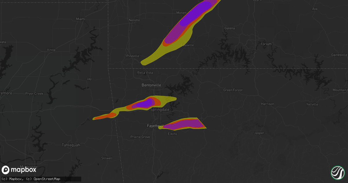 Hail map in Rogers, AR on April 28, 2026