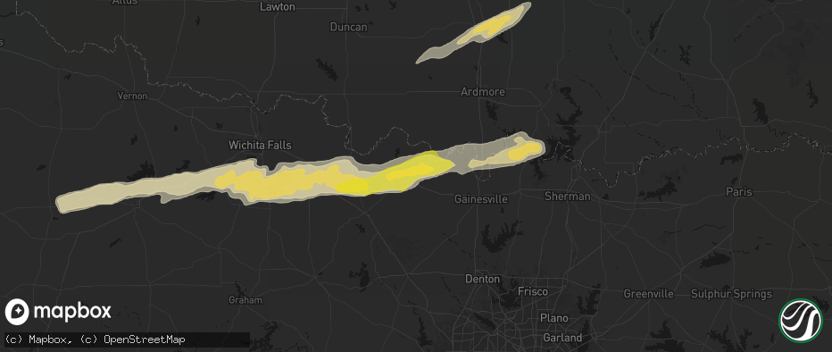 Hail map in Saint Jo, TX on April 28, 2026