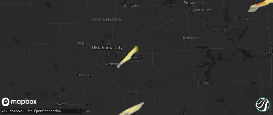 Hail map in Shawnee, OK on April 28, 2026