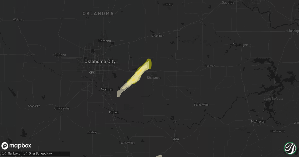 Hail map in Shawnee, OK on April 28, 2026