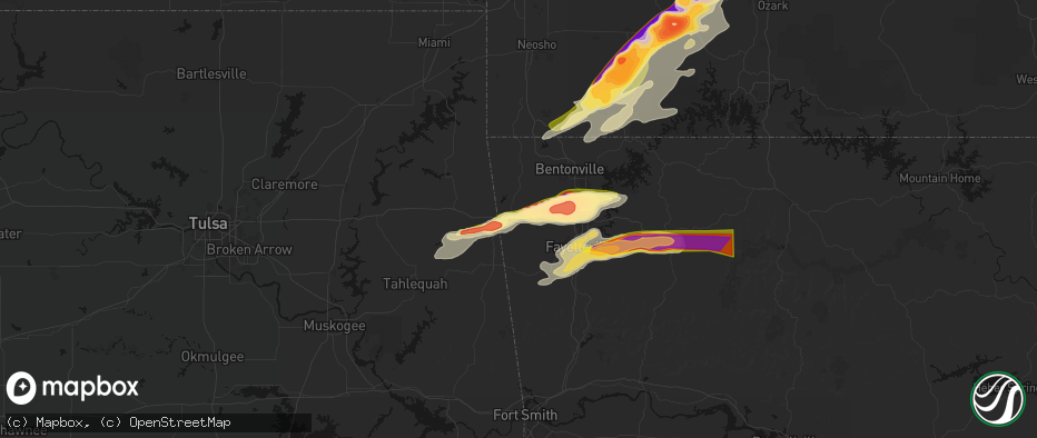 Hail map in Siloam Springs, AR on April 28, 2026