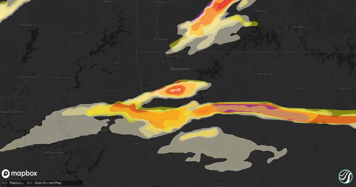 Hail map in Springdale, AR on April 28, 2026