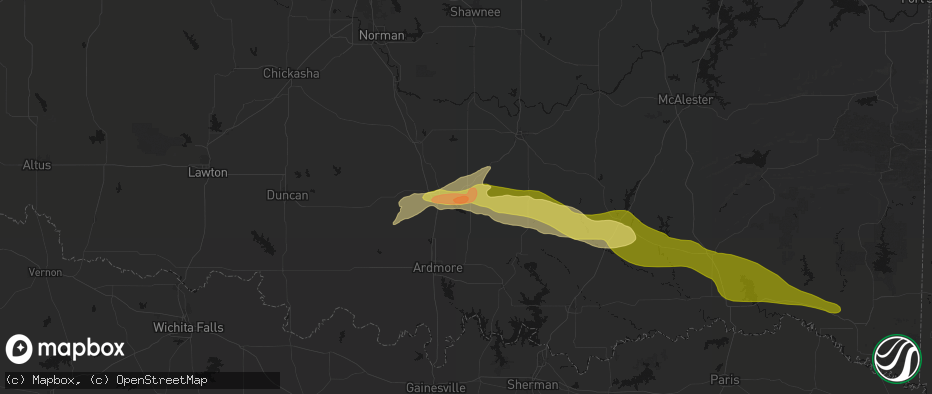 Hail map in Sulphur, OK on April 28, 2026