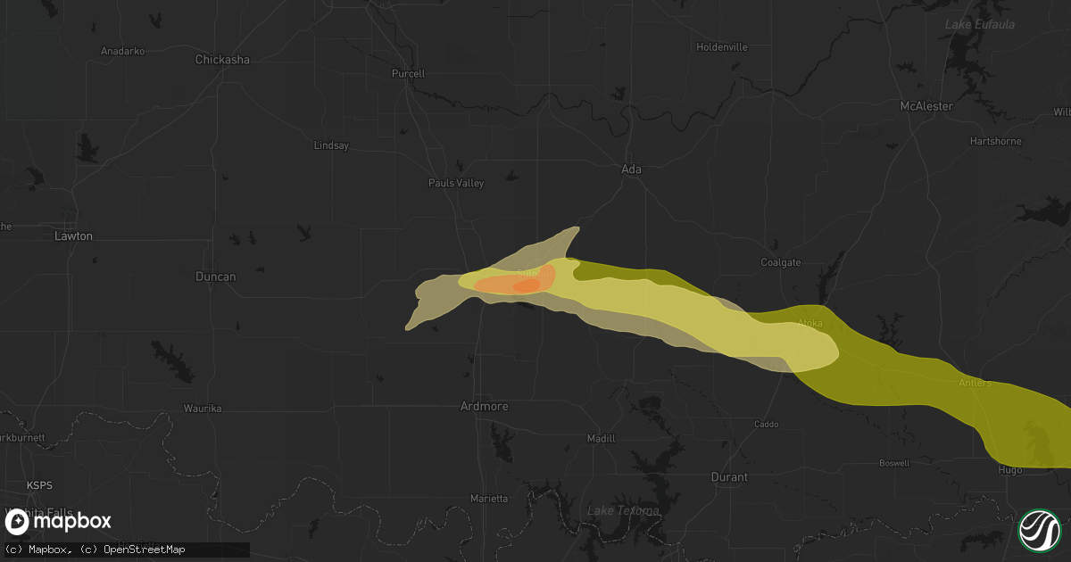 Hail map in Sulphur, OK on April 28, 2026