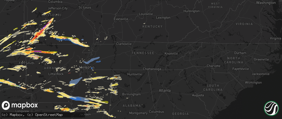 Hail map in Tennessee on April 28, 2026