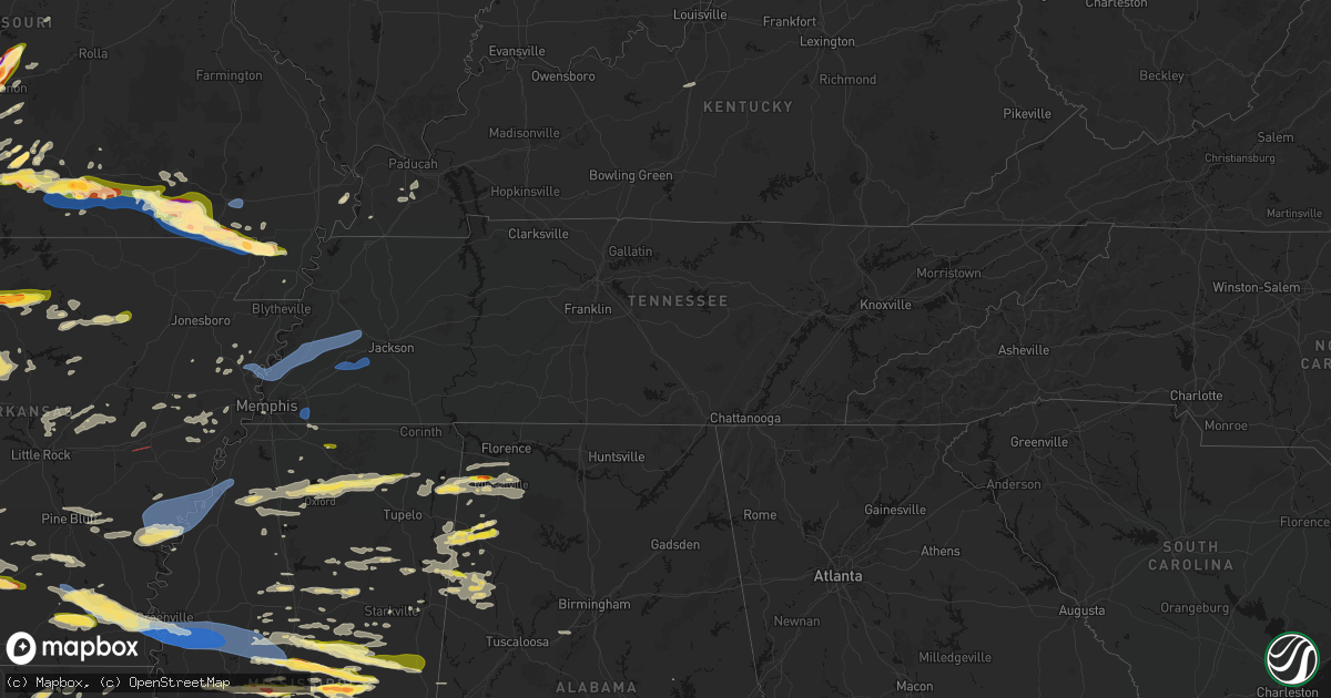 Hail map in Tennessee on April 28, 2026