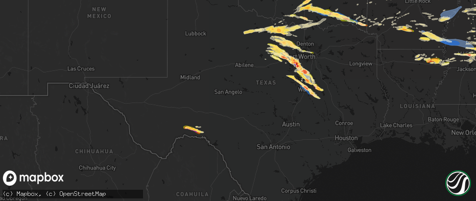 Hail map in Texas on April 28, 2026