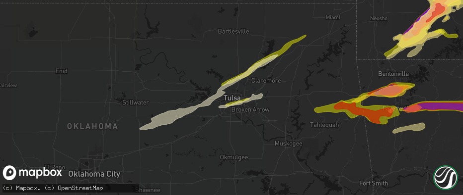 Hail map in Tulsa, OK on April 28, 2026