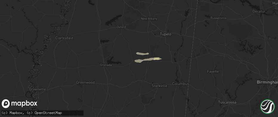 Hail map in Vardaman, MS on April 28, 2026