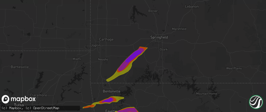 Hail map in Verona, MO on April 28, 2026