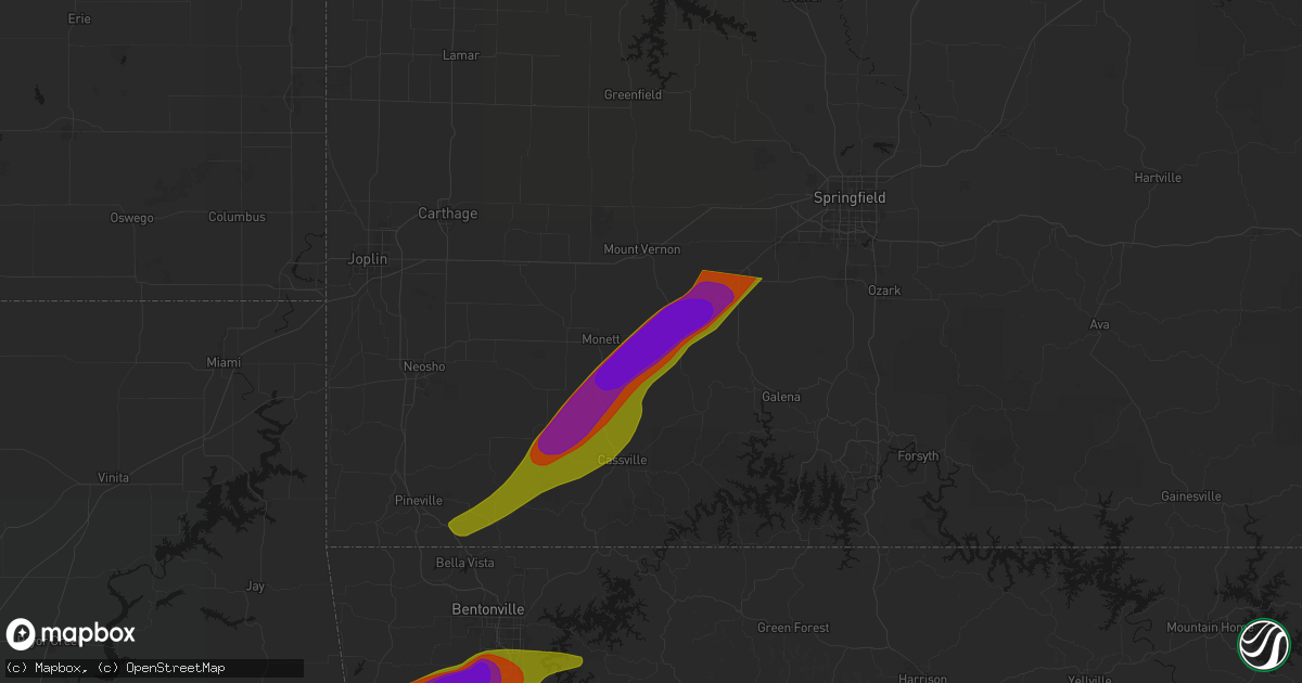 Hail map in Verona, MO on April 28, 2026