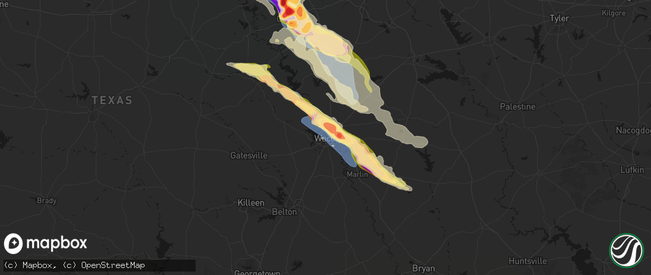 Hail map in Waco, TX on April 28, 2026