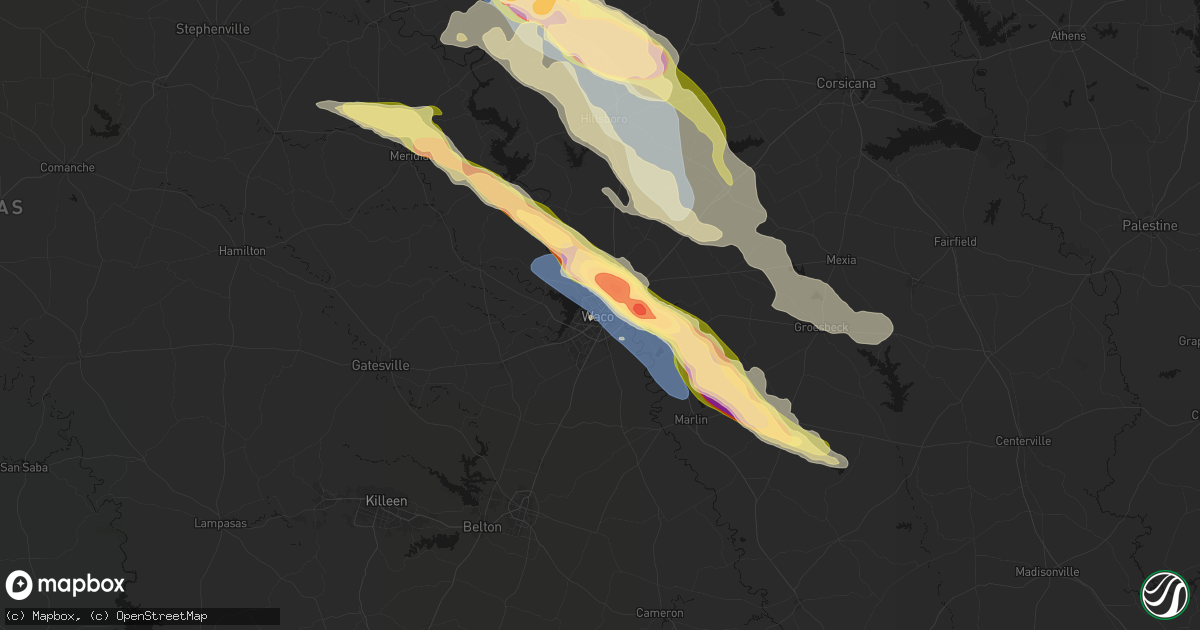 Hail map in Waco, TX on April 28, 2026
