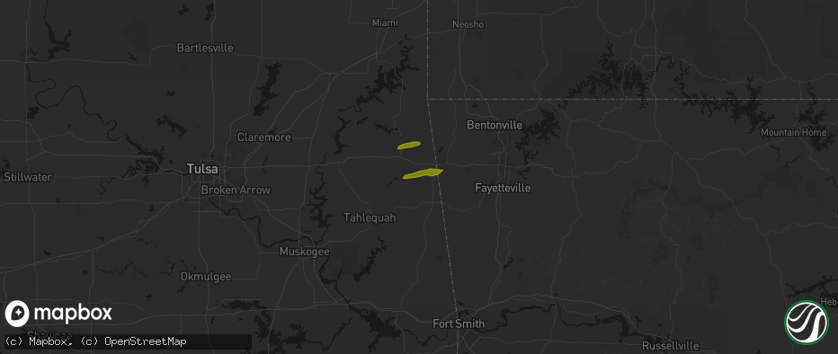 Hail map in Watts, OK on April 28, 2026