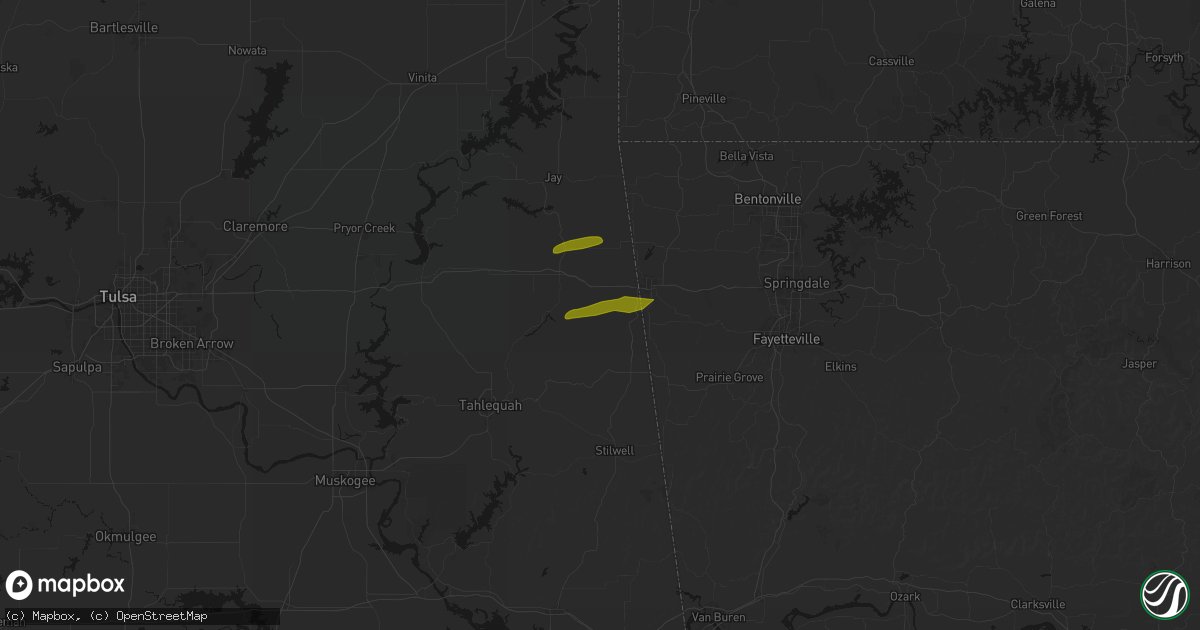 Hail map in Watts, OK on April 28, 2026