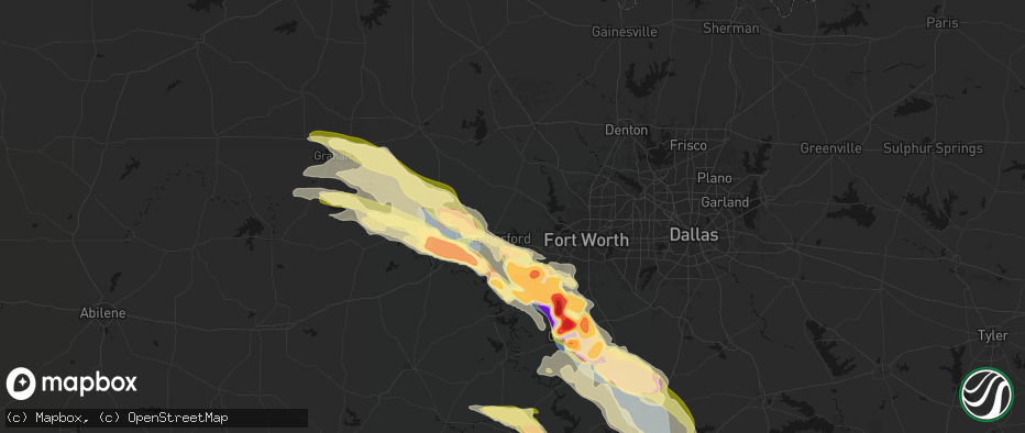 Hail map in Weatherford, TX on April 28, 2026