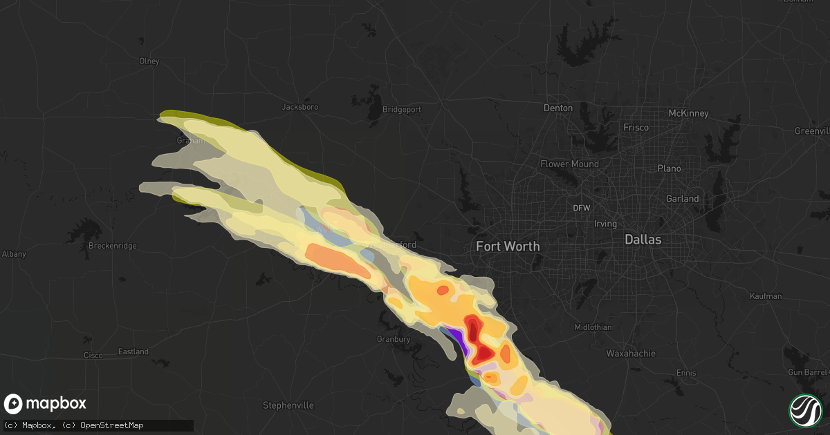 Hail map in Weatherford, TX on April 28, 2026