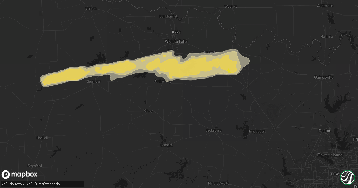 Hail map in Windthorst, TX on April 28, 2026