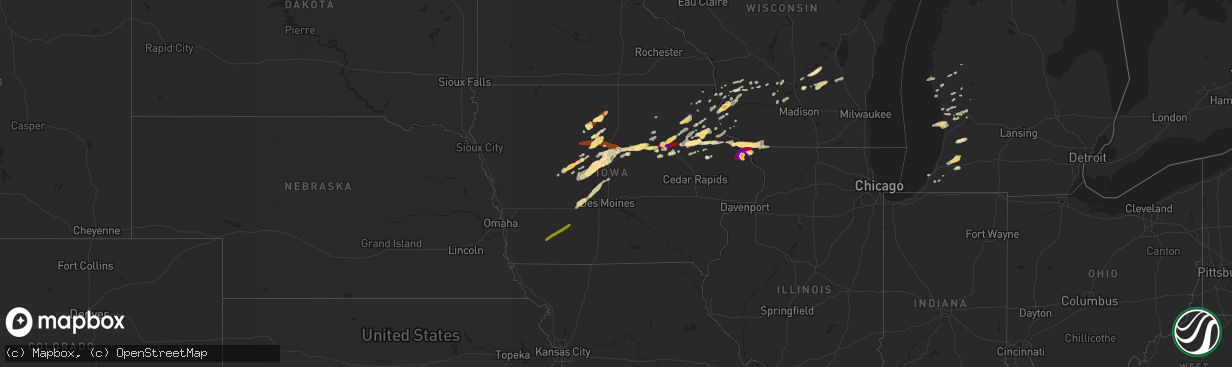 Hail map in Iowa on April 29, 2013