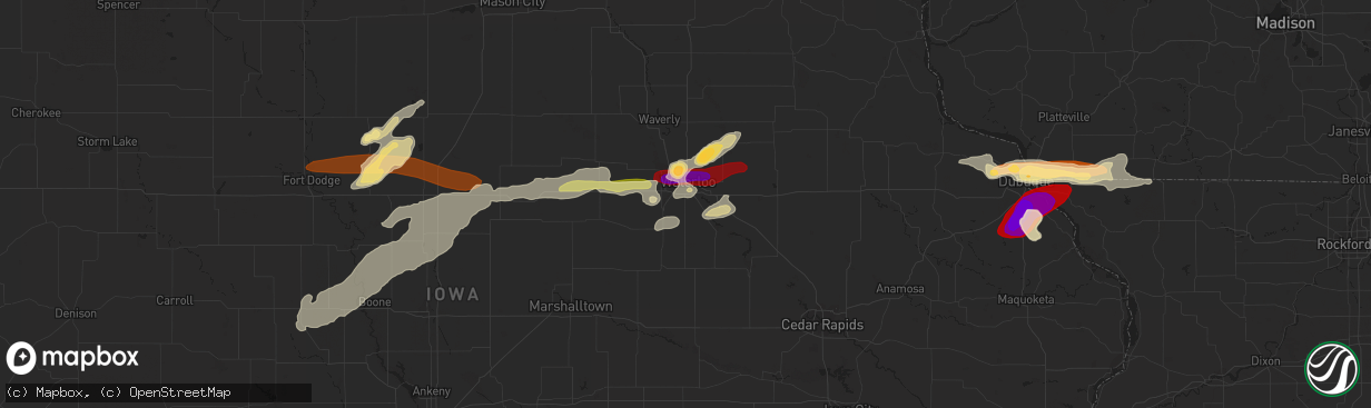 Hail map in Waterloo, IA on April 29, 2013