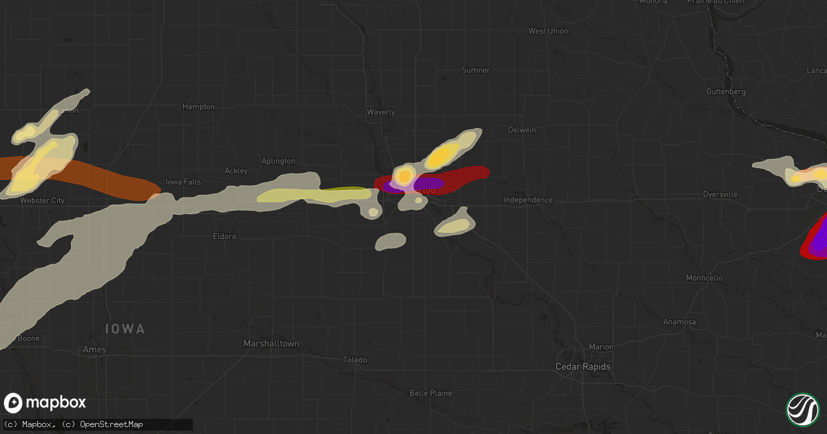 Hail map in Waterloo, IA on April 29, 2013