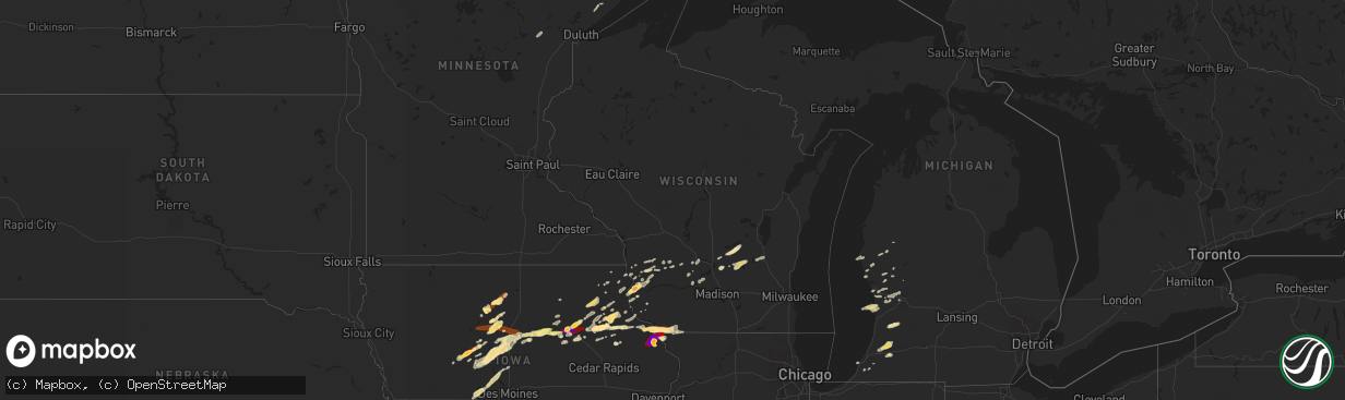 Hail map in Wisconsin on April 29, 2013