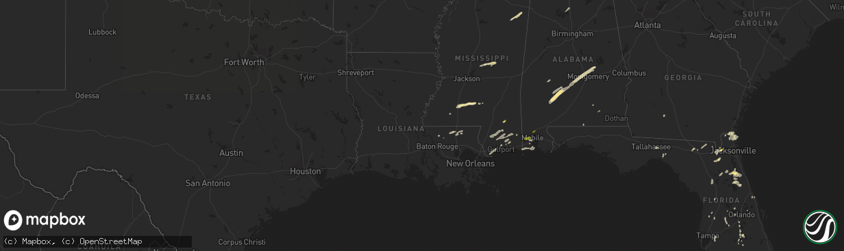 Hail map in Louisiana on April 29, 2014