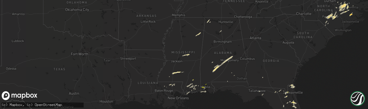 Hail map in Mississippi on April 29, 2014