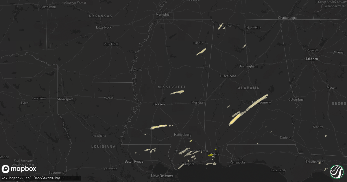 Hail map in Mississippi on April 29, 2014