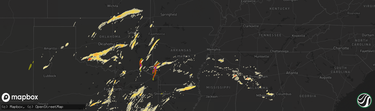 Hail map in Arkansas on April 29, 2016